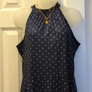 OUGES Women's Navy Blue Sleeveless Dress - Size Large, Elegant & Flowy
